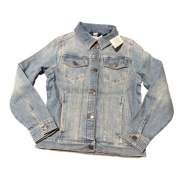 NWT Lands’ End Girl Denim Trucker Jacket Medium Wash Lightweight Classic - Picture 1 of 5